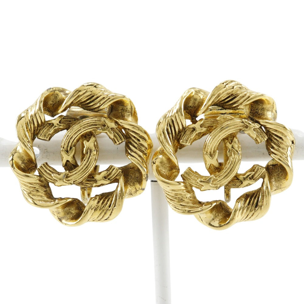 CHANEL Earring Plated Gold gold   Round COCO Mark