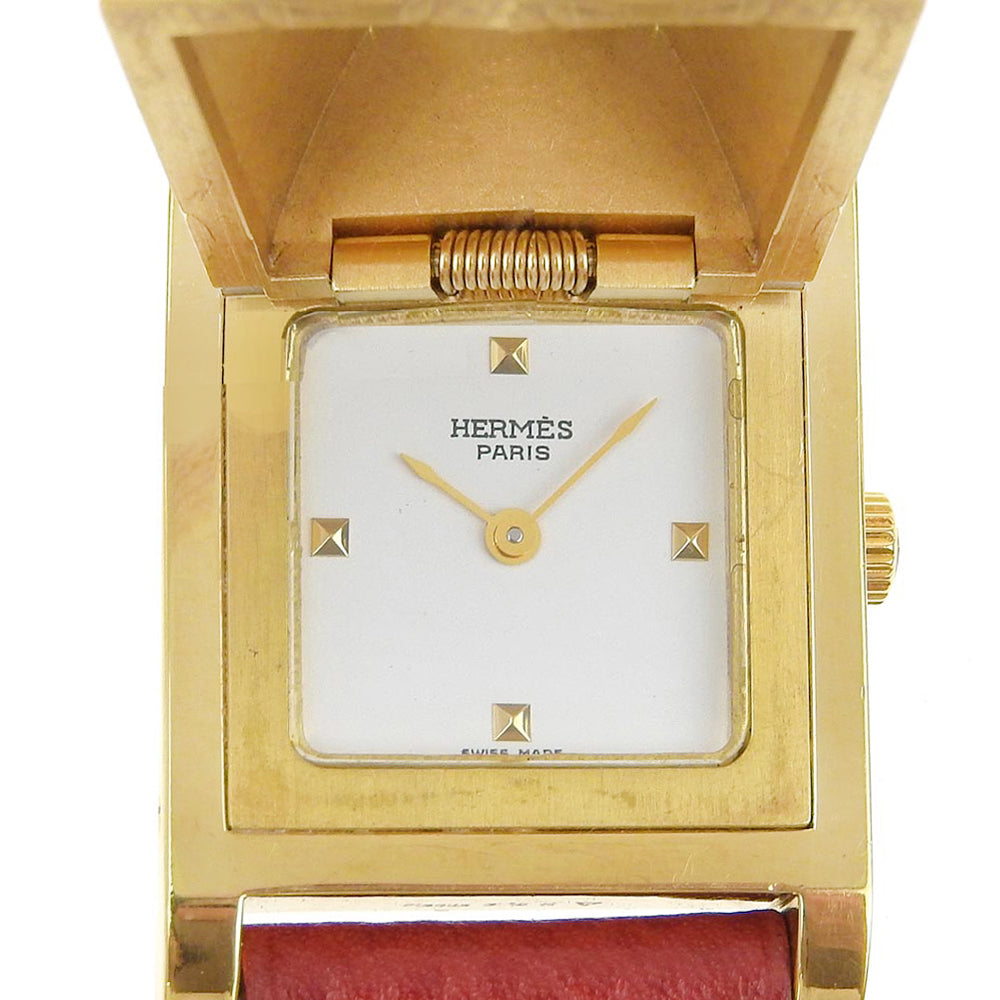 HERMES Watches Quartz ME1.201 Plated Gold , Leather wine-red Medor White dial Women  d