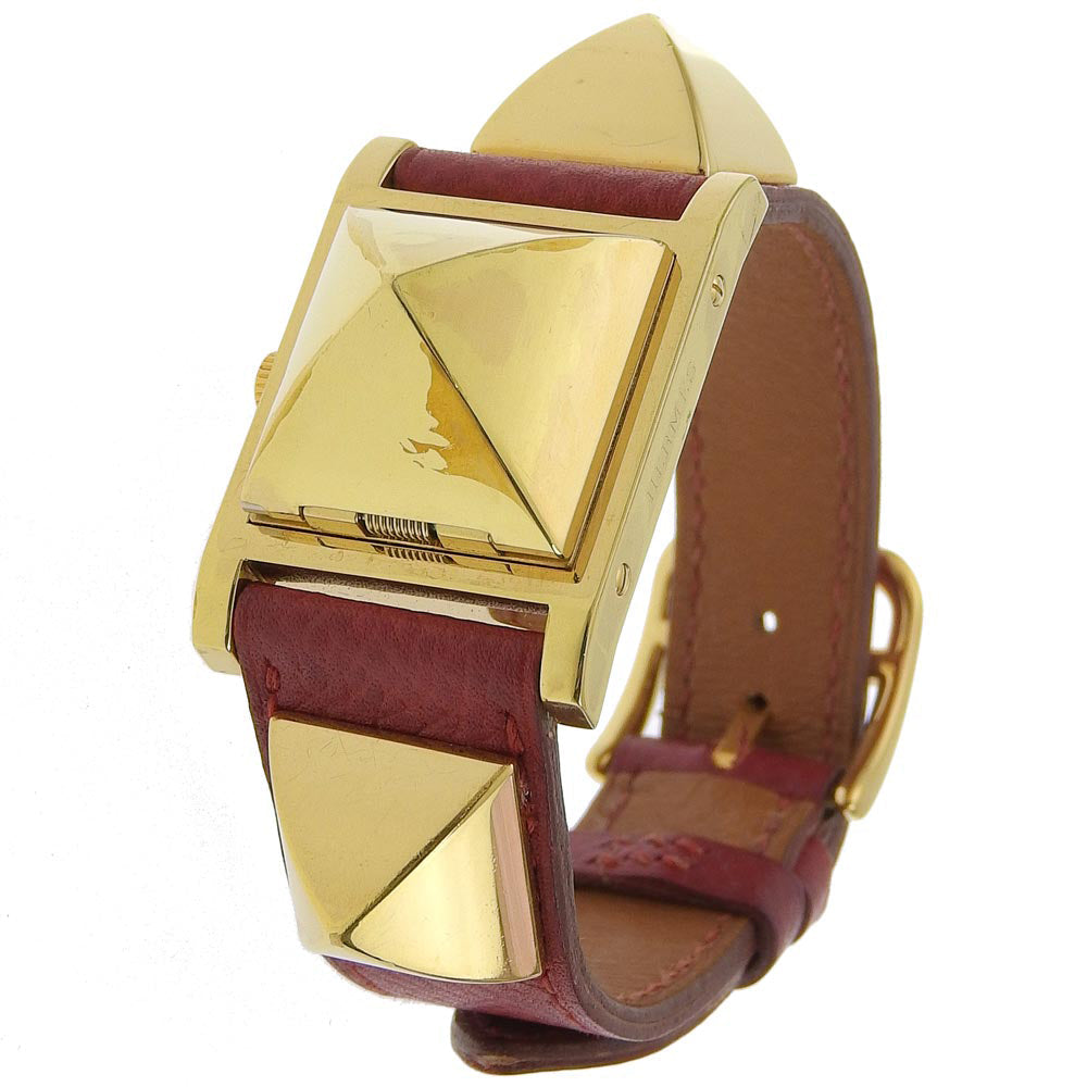 HERMES Watches Quartz ME1.201 Plated Gold , Leather wine-red Medor White dial Women  d