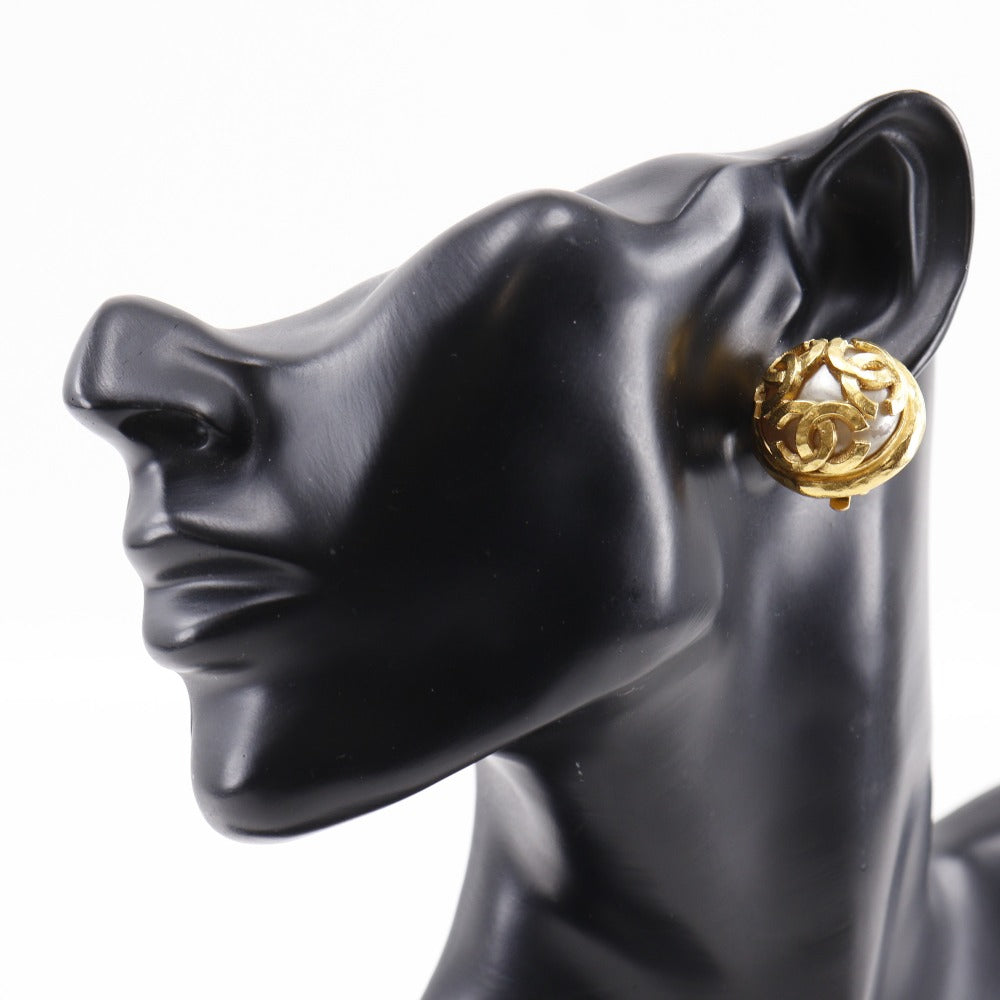 CHANEL Earring Plated Gold, Faux Pearl gold   Triple COCO Mark Women
