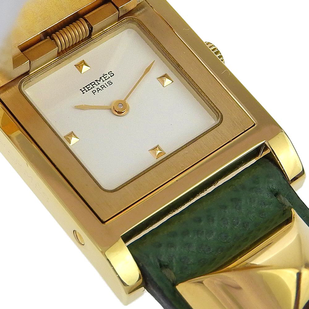 HERMES Watches Quartz Plated Gold , Leather green Medor White dial Women  d