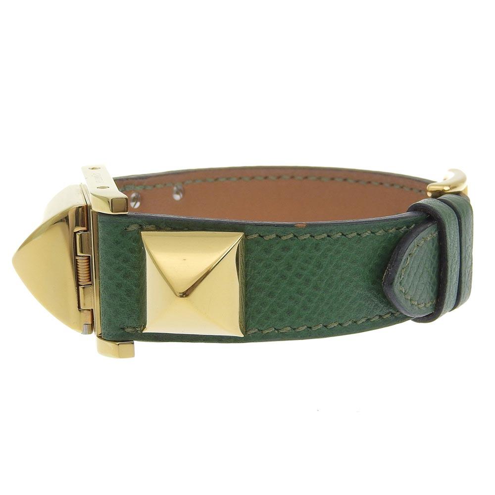 HERMES Watches Quartz Plated Gold , Leather green Medor White dial Women  d