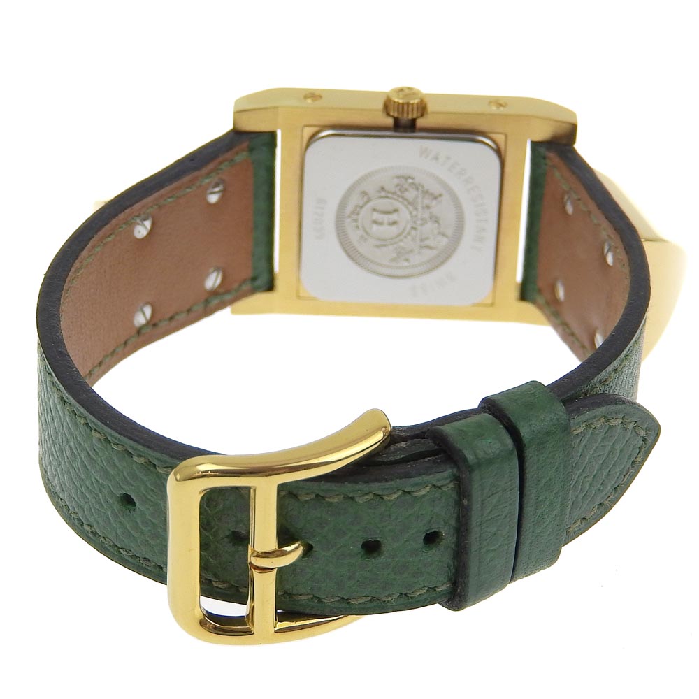 HERMES Watches Quartz Plated Gold , Leather green Medor White dial Women  d
