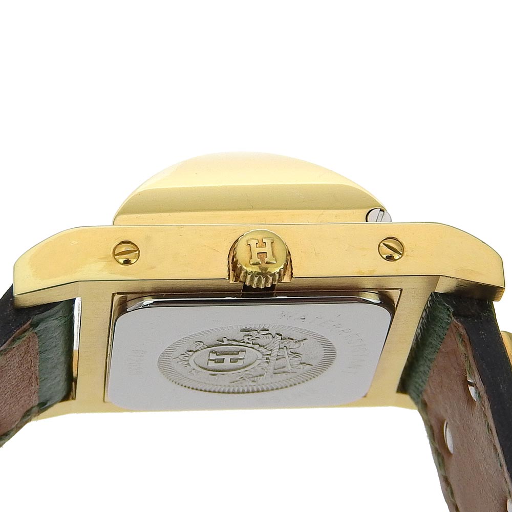 HERMES Watches Quartz Plated Gold , Leather green Medor White dial Women  d