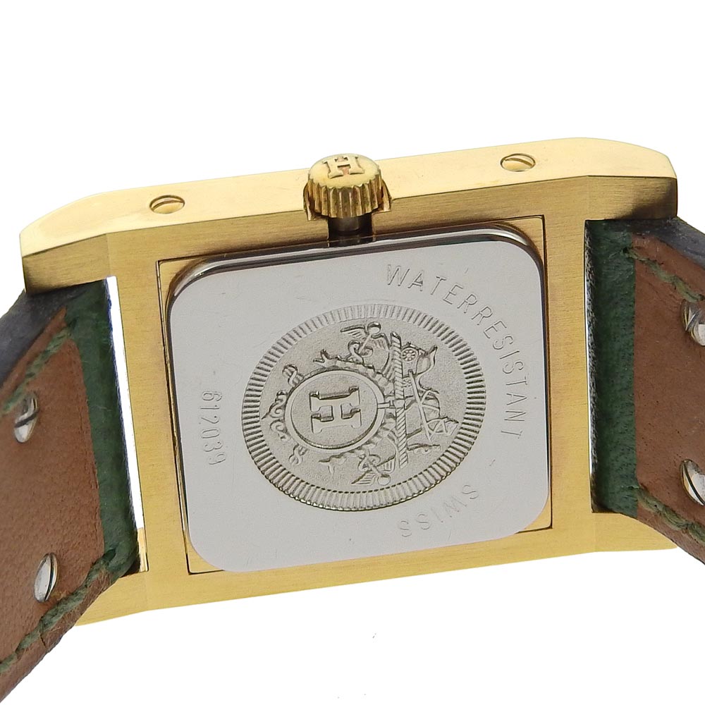 HERMES Watches Quartz Plated Gold , Leather green Medor White dial Women  d