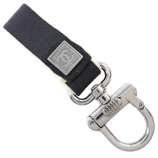 CHANEL key ring Nylon canvas, metal Black / white Bag charm Sports line COCO Mark unisex(Unisex)