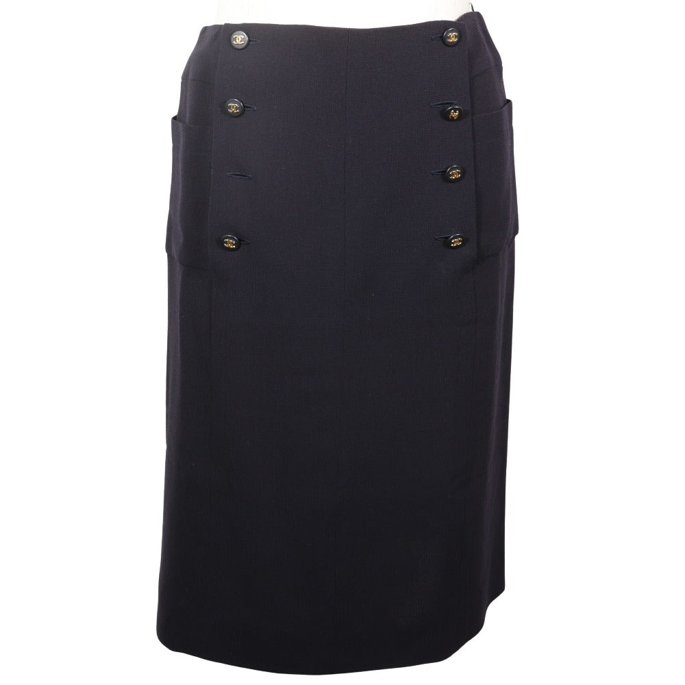 Chanel Coco Mark Double Button Wool Skirt