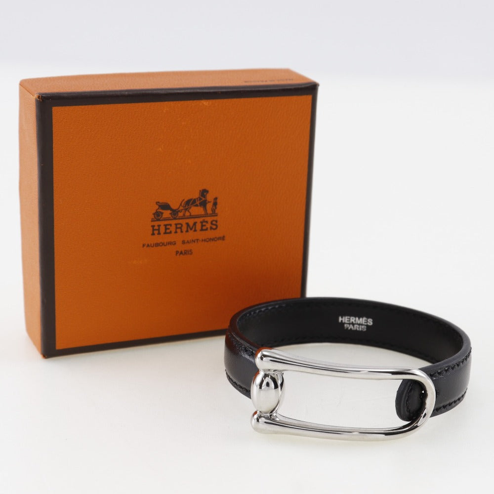 HERMES bracelet Metal, Leather black Women S  d