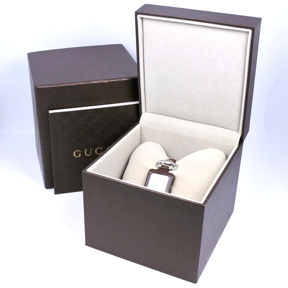 GUCCI Watches Quartz YA130.5 Stainless Steel , Leather Silver Square face Brown dial mens  d