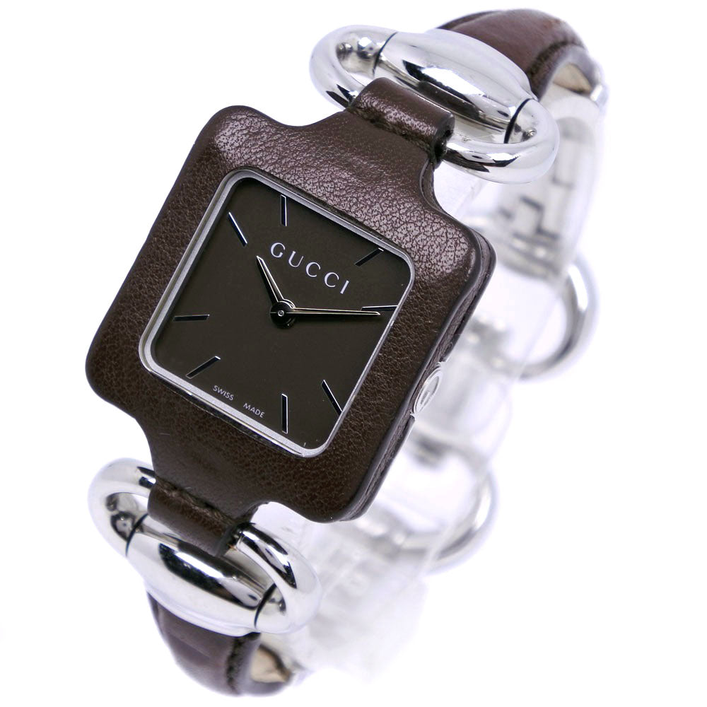 GUCCI Watches Quartz YA130.5 Stainless Steel , Leather Silver Square face Brown dial mens  d