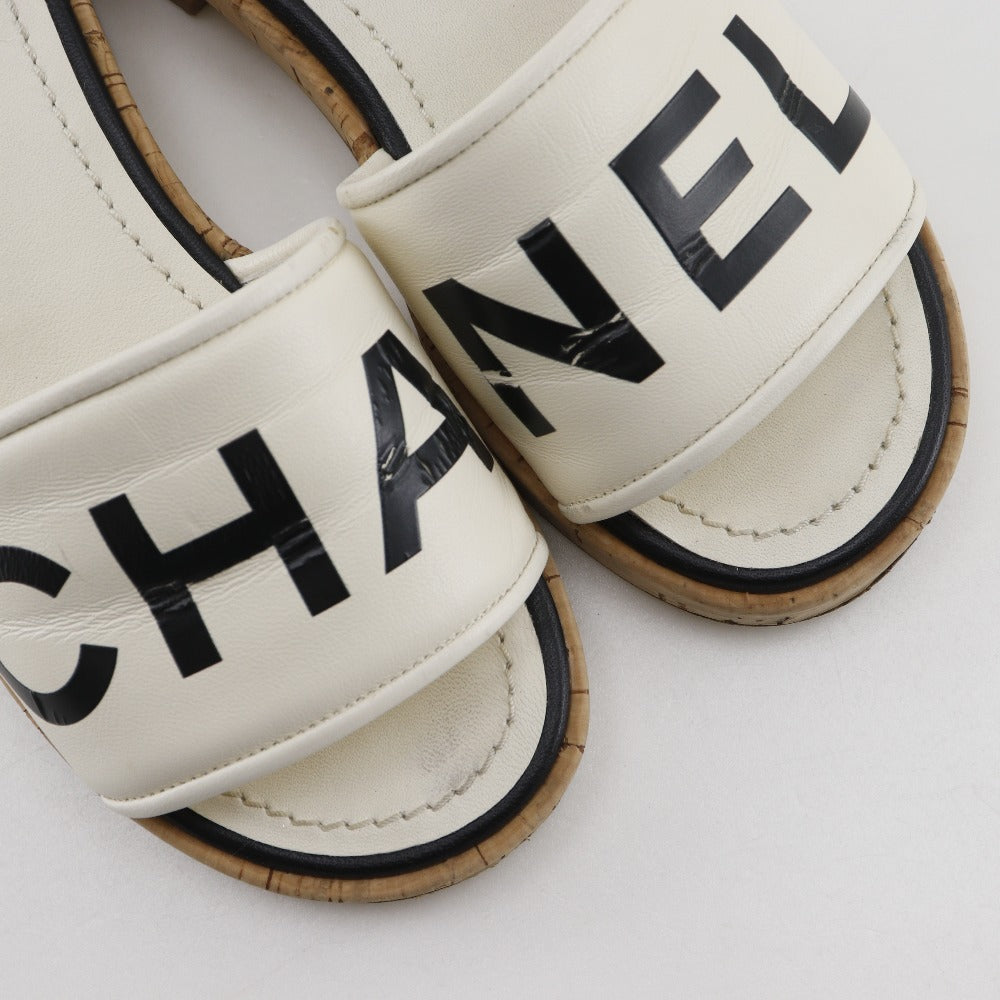 Chanel Logo Leather Cork Mule