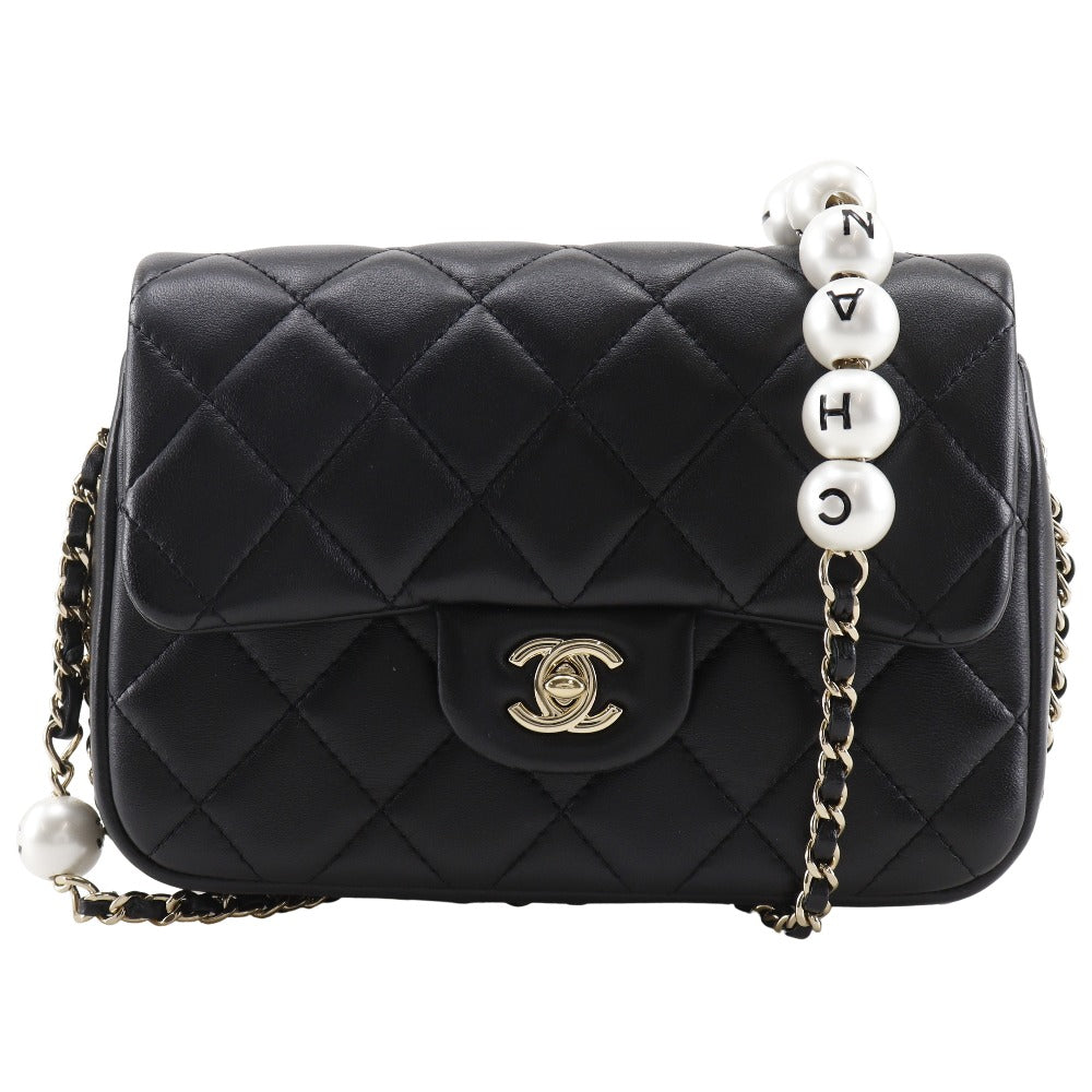 Chanel Pearl Chain Shoulder Bag Lambskin Shoulder Bag