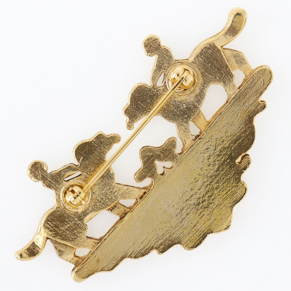 HERMES Brooch Plated Gold wine-red Cloisonne dog and girl Women  d