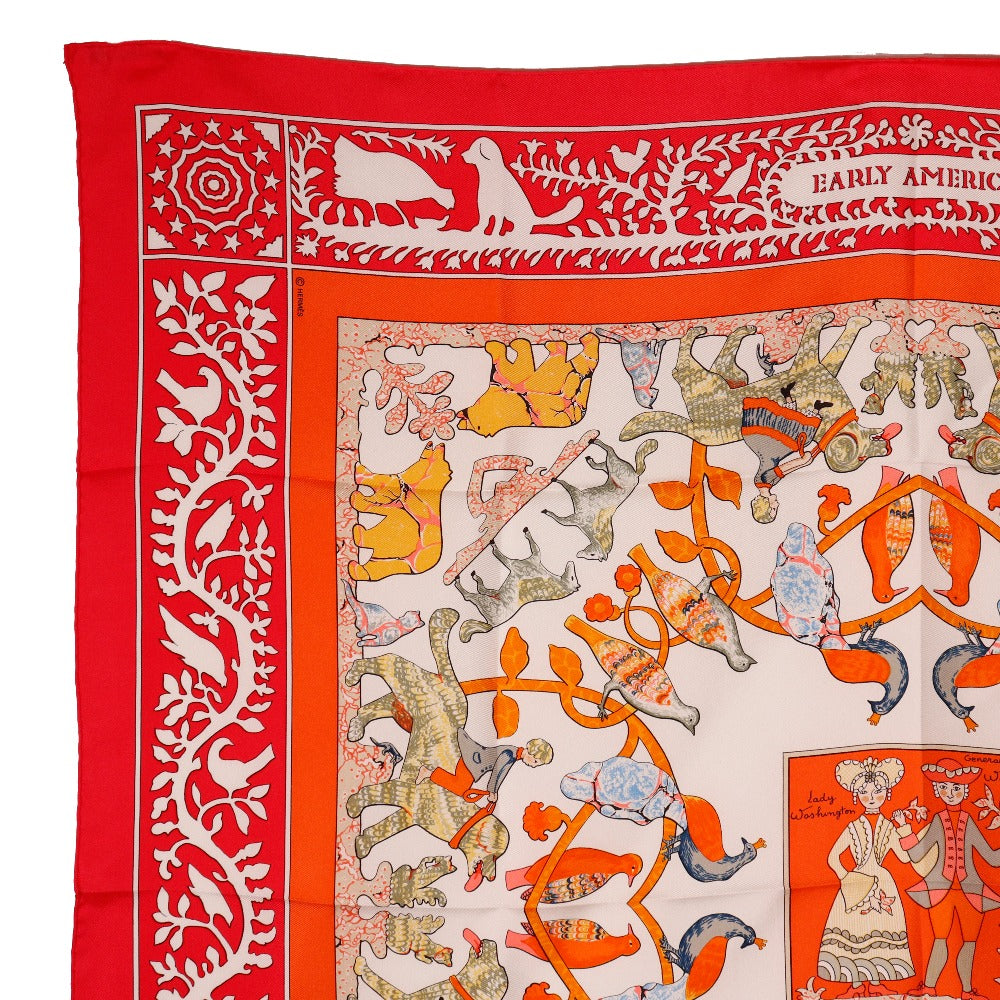 HERMES scarf silk Red EARLY AMERICA Good old America Carre90 Women  d