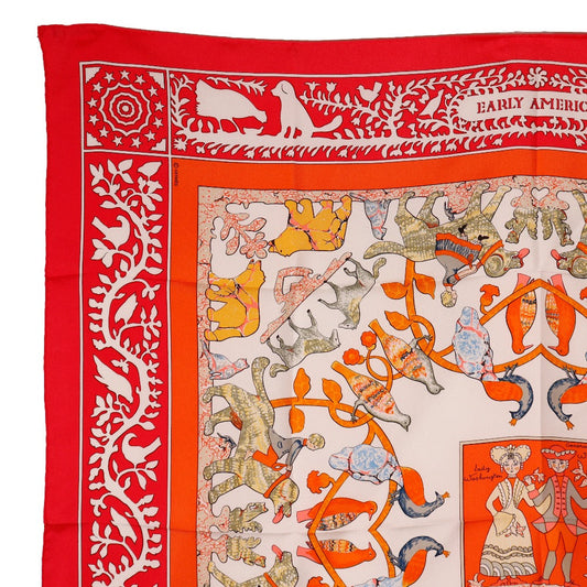 HERMES scarf silk Red EARLY AMERICA Good old America Carre90 Women  d