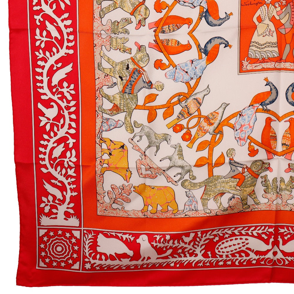 HERMES scarf silk Red EARLY AMERICA Good old America Carre90 Women  d