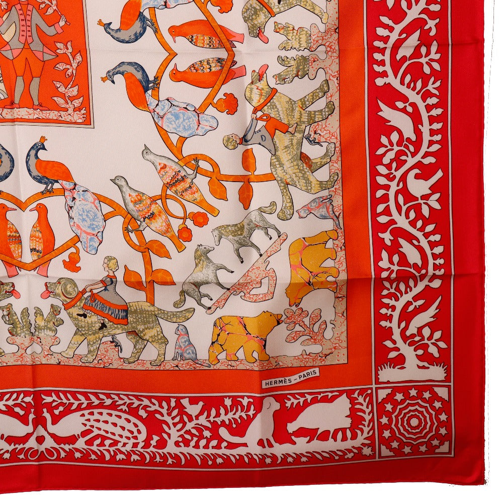 HERMES scarf silk Red EARLY AMERICA Good old America Carre90 Women  d