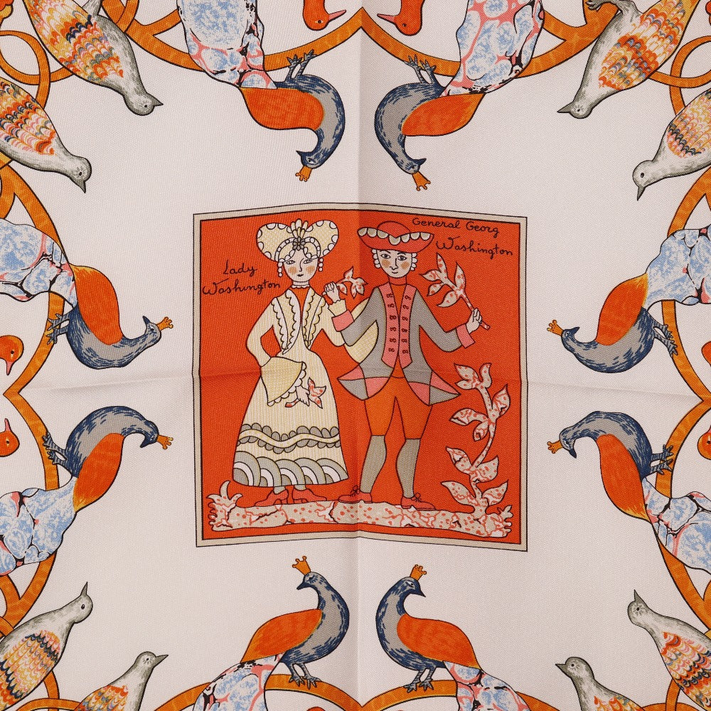 HERMES scarf silk Red EARLY AMERICA Good old America Carre90 Women  d