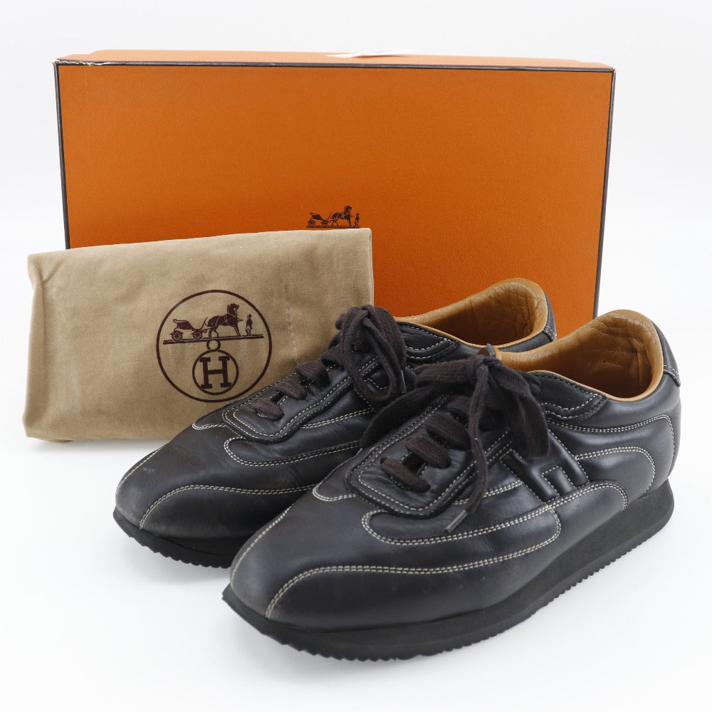 HERMES sneakers leather black quick mens 41  d