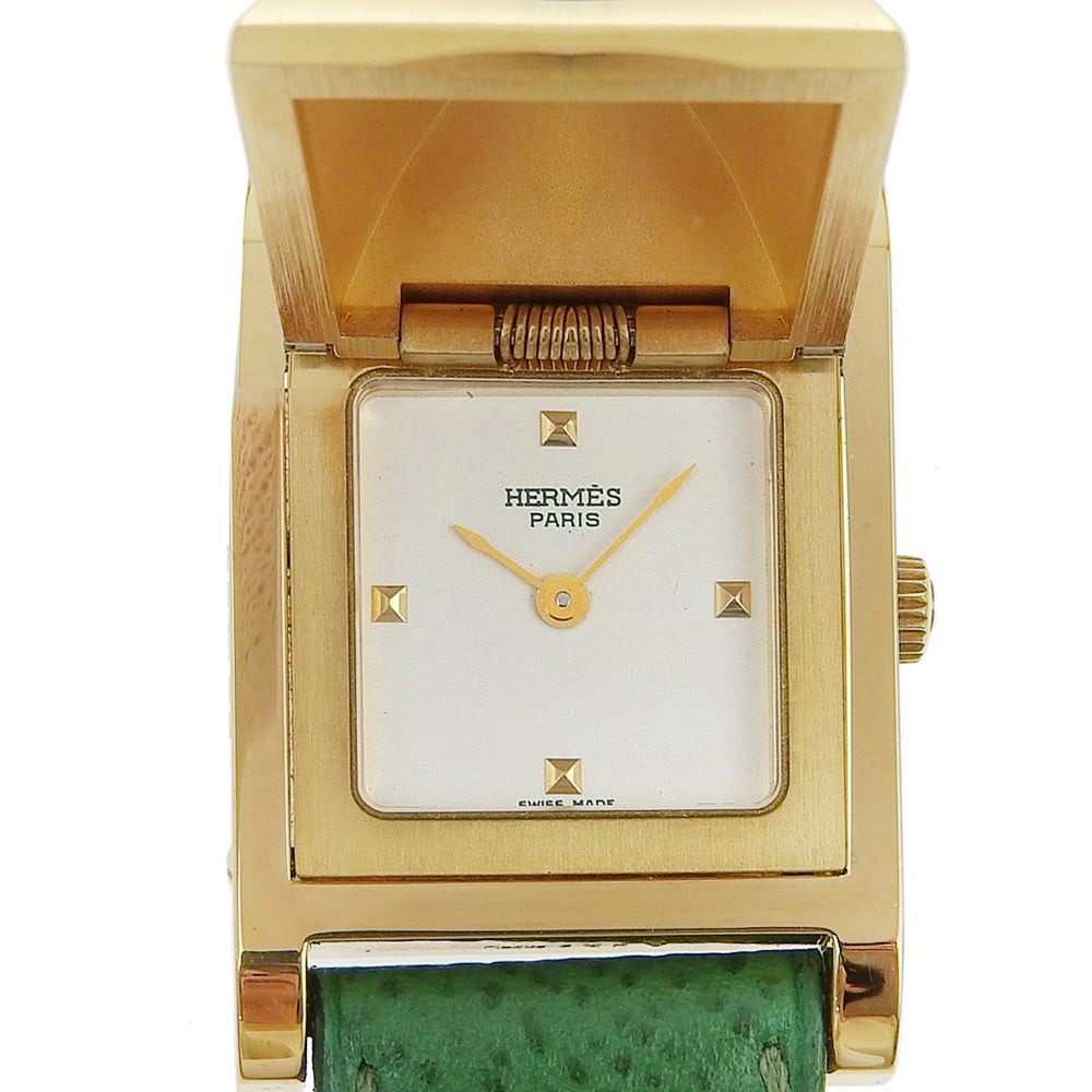HERMES Watches Quartz ME1.201 Plated Gold , Leather gold Medor White dial Women  d