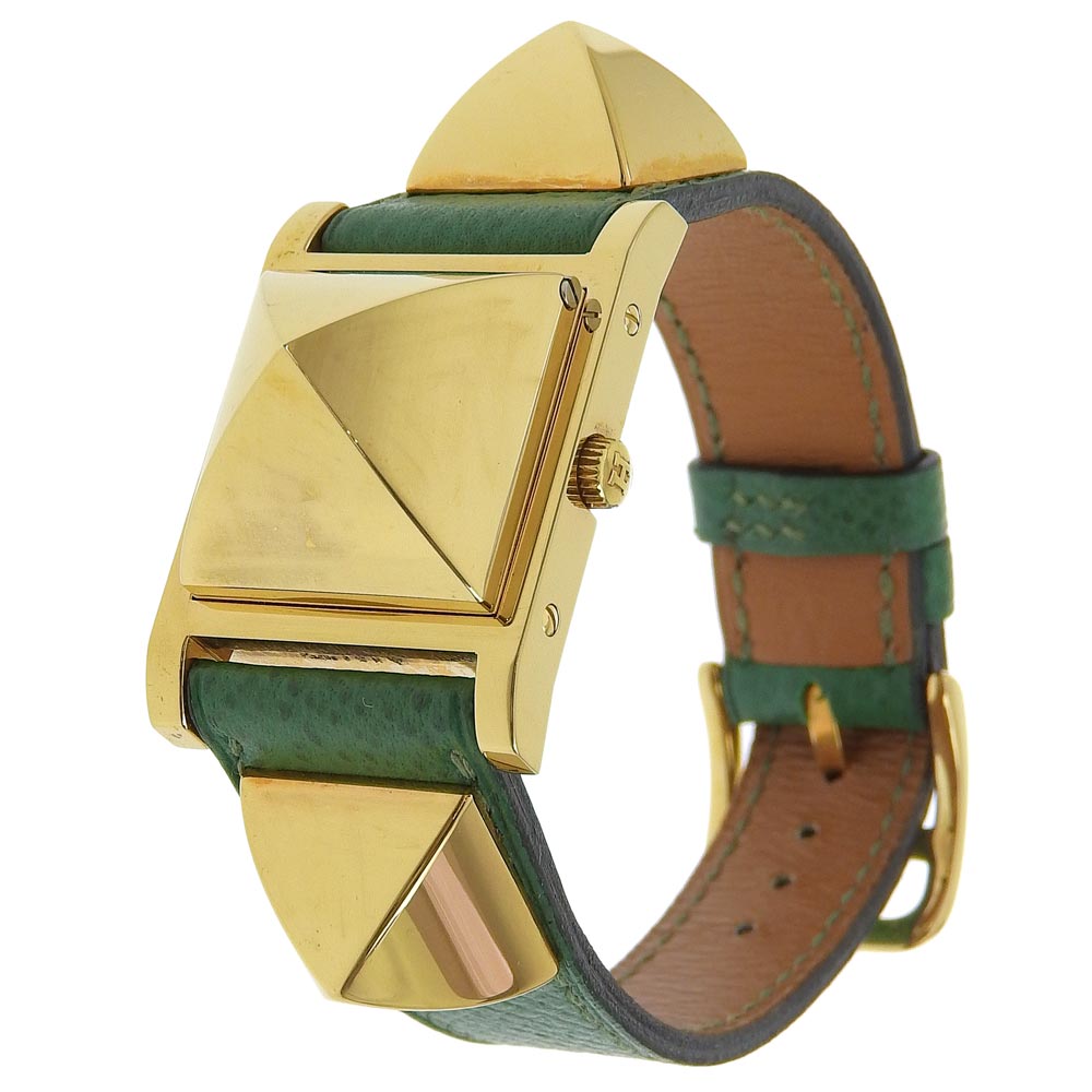 HERMES Watches Quartz ME1.201 Plated Gold , Leather gold Medor White dial Women  d