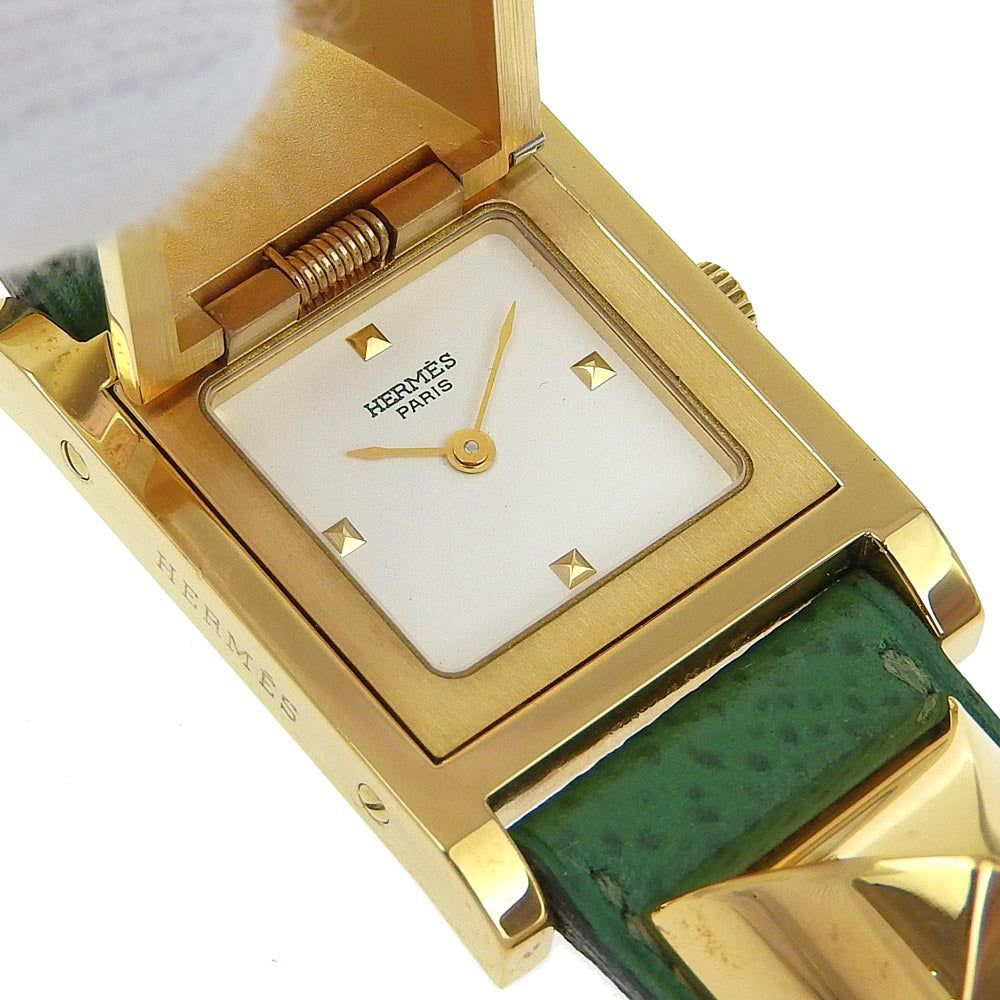 HERMES Watches Quartz ME1.201 Plated Gold , Leather gold Medor White dial Women  d