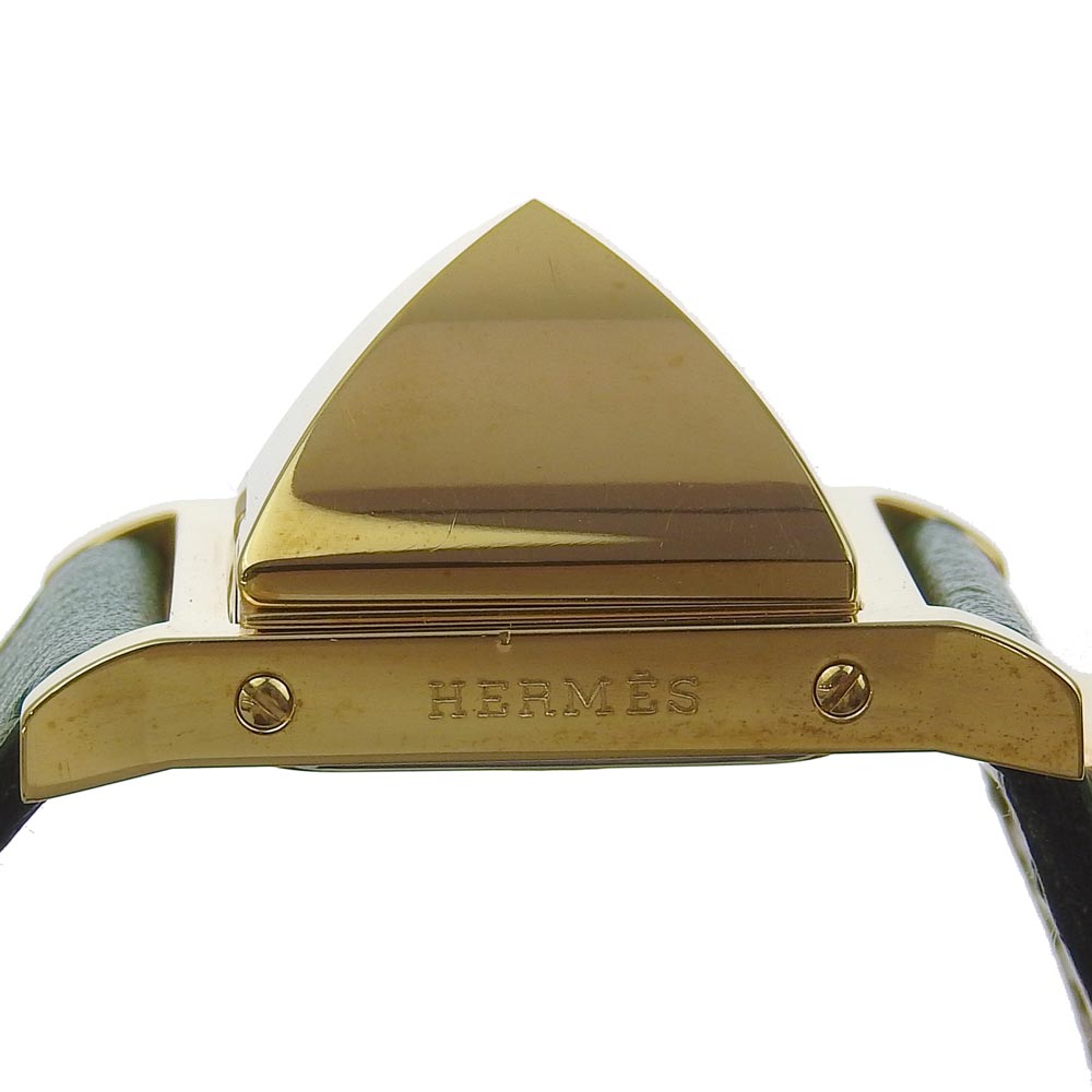 HERMES Watches Quartz ME1.201 Plated Gold , Leather gold Medor White dial Women  d