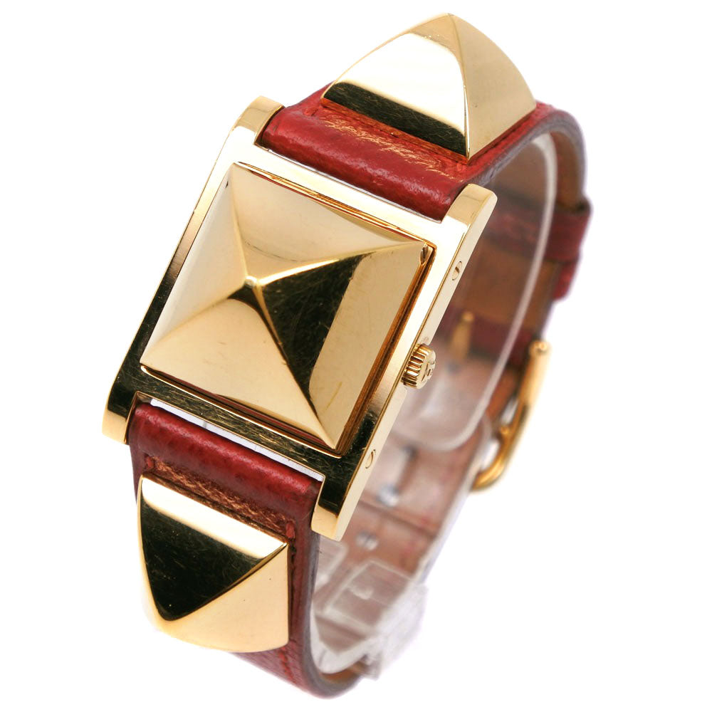 HERMES Watches Quartz Plated Gold , Leather Red Medor White dial Women  d
