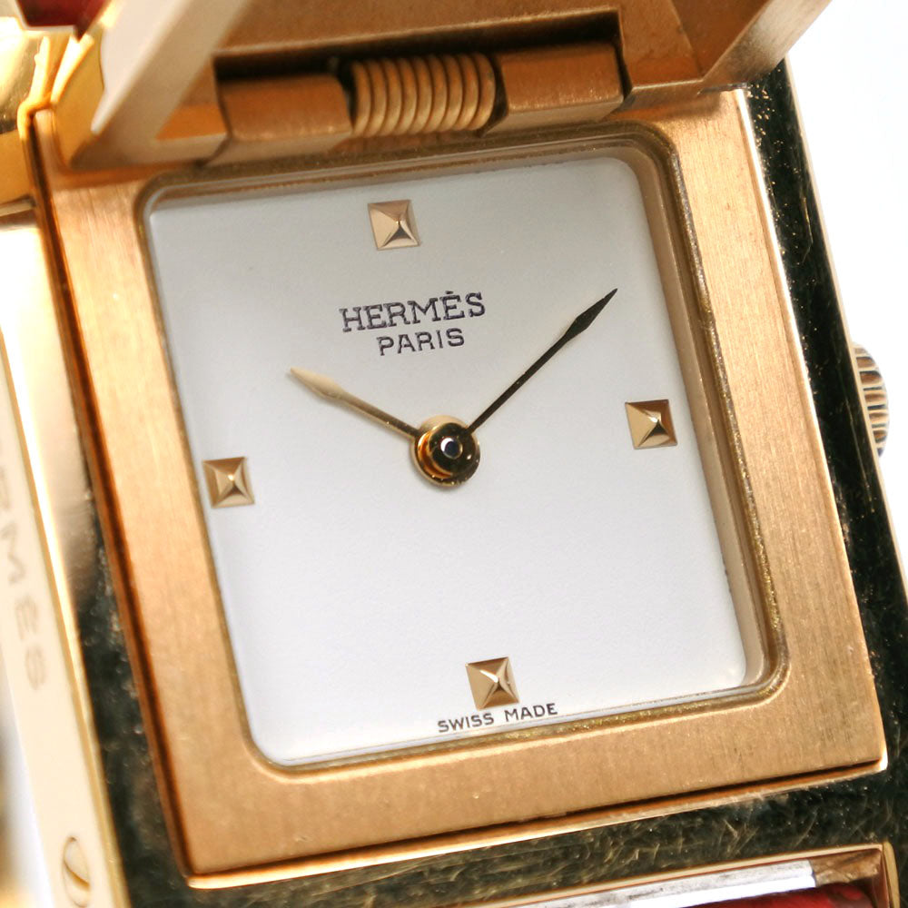 HERMES Watches Quartz Plated Gold , Leather Red Medor White dial Women  d