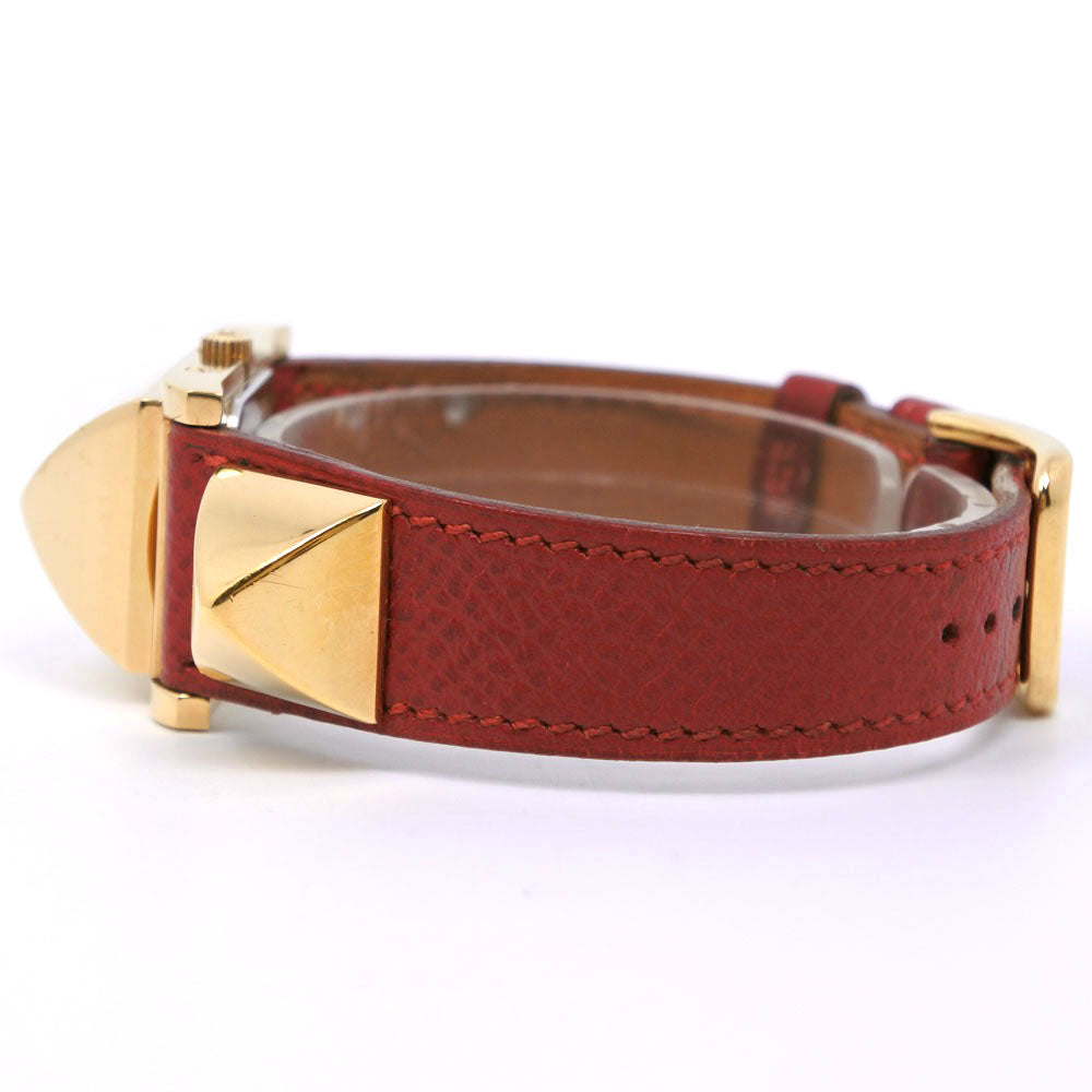 HERMES Watches Quartz Plated Gold , Leather Red Medor White dial Women  d