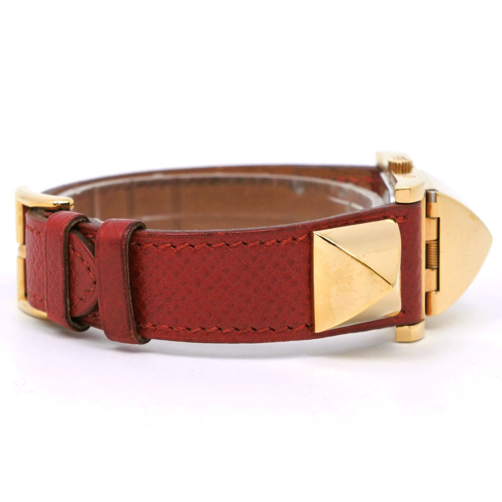 HERMES Watches Quartz Plated Gold , Leather Red Medor White dial Women  d