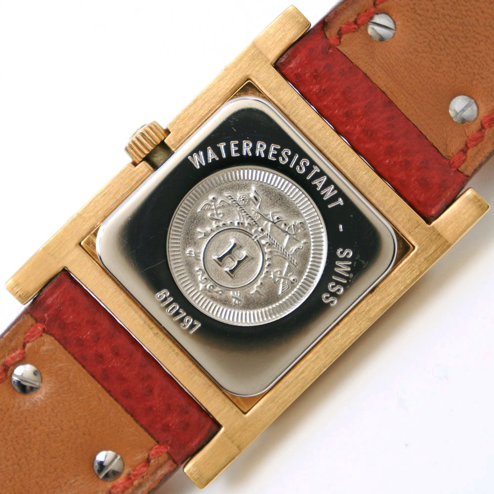 HERMES Watches Quartz Plated Gold , Leather Red Medor White dial Women  d