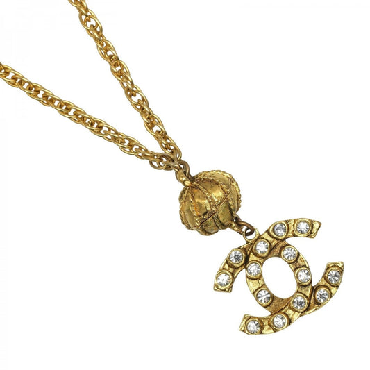 CHANEL Necklace Plated Gold, Rhinestones gold COCO Mark