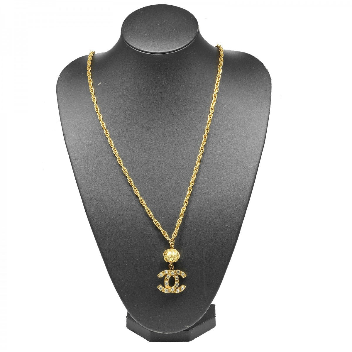 CHANEL Necklace Plated Gold, Rhinestones gold COCO Mark