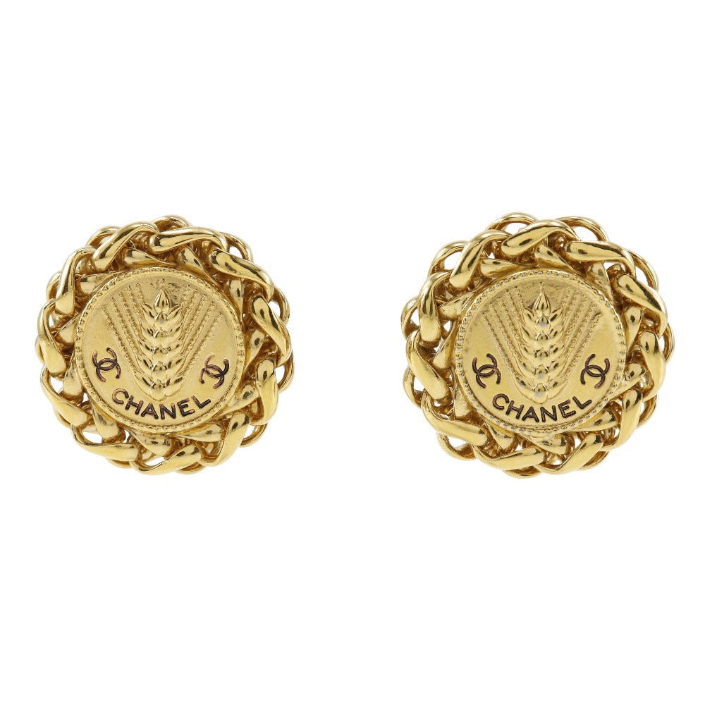 CHANEL Earring Plated Gold gold   Rice motif Women