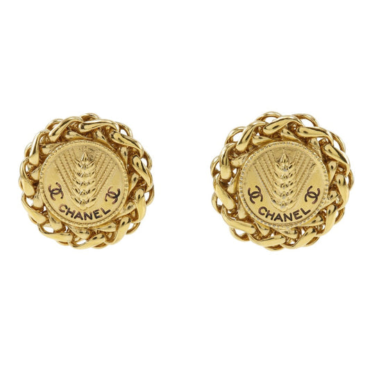 CHANEL Earring Plated Gold gold   Rice motif Women