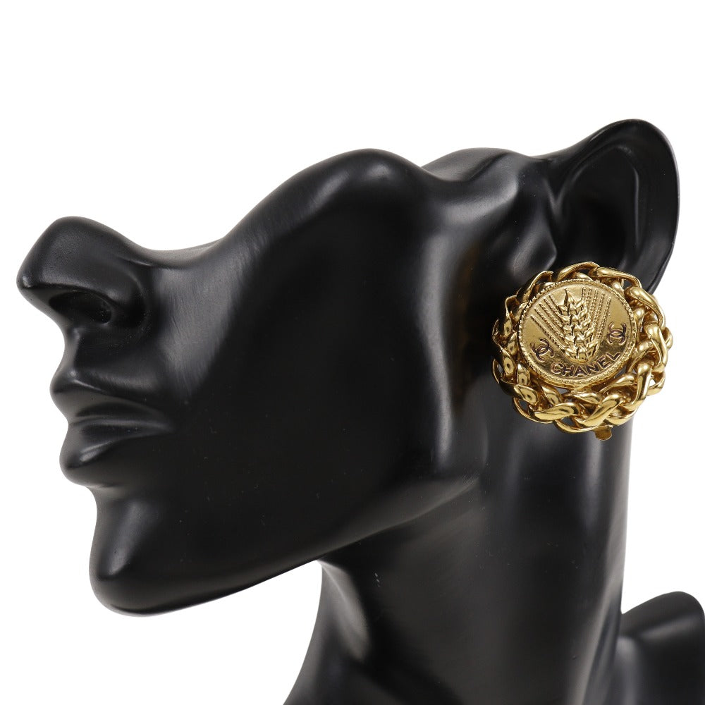 CHANEL Earring Plated Gold gold   Rice motif Women