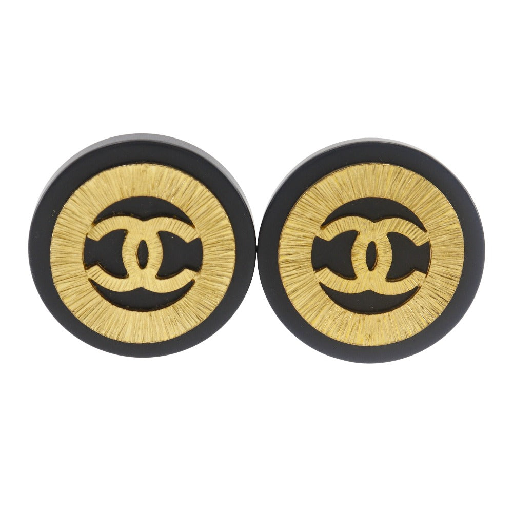 CHANEL Earring Plated Gold black   COCO Mark