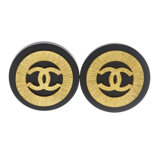 CHANEL Earring Plated Gold black   COCO Mark