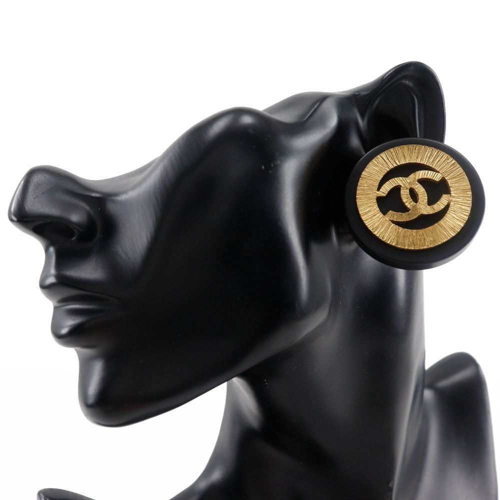 CHANEL Earring Plated Gold black   COCO Mark
