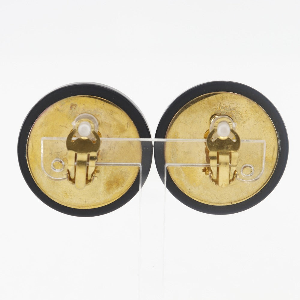 CHANEL Earring Plated Gold black   COCO Mark