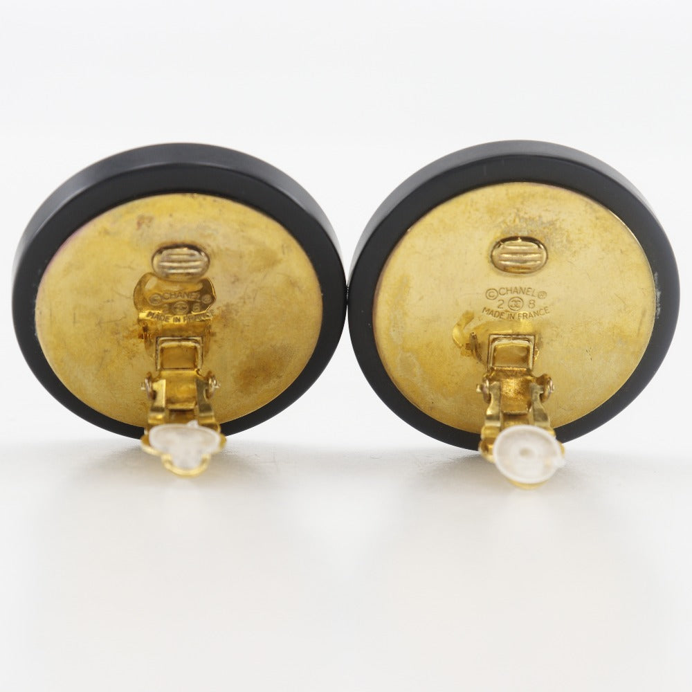 CHANEL Earring Plated Gold black   COCO Mark