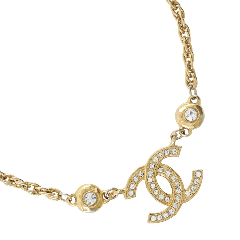 CHANEL Necklace Plated Gold, Rhinestones gold   COCO Mark