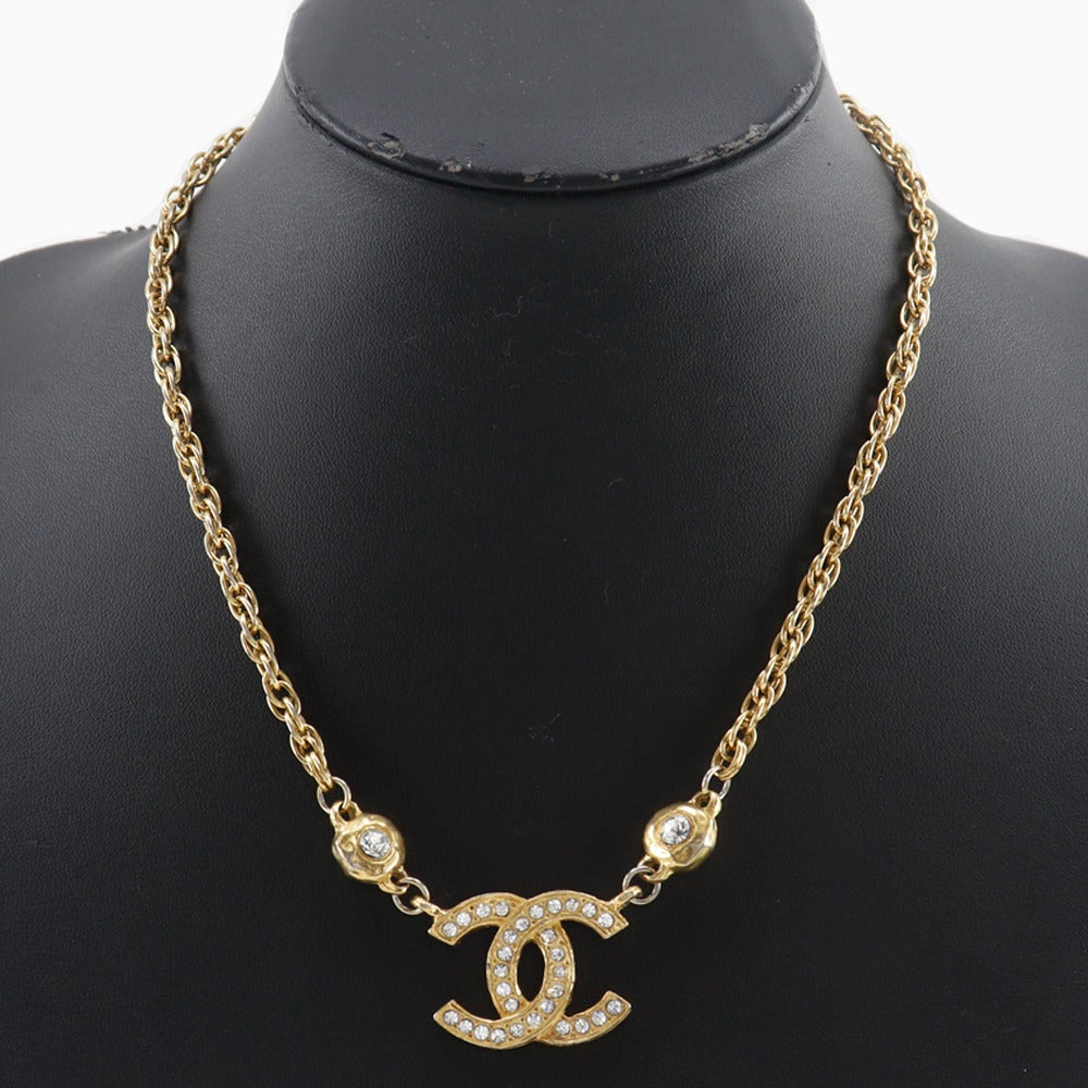 CHANEL Necklace Plated Gold, Rhinestones gold   COCO Mark