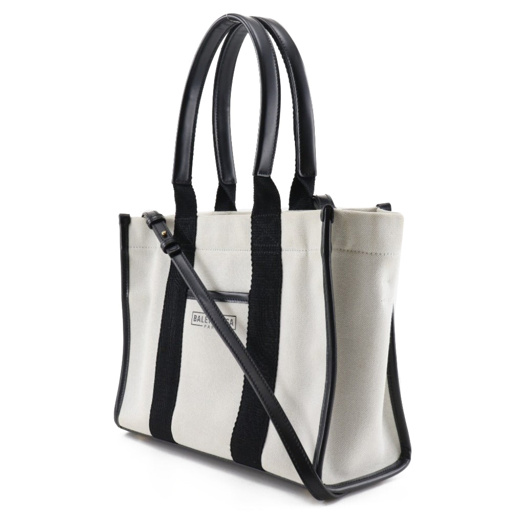 BALENCIAGA Tote Bag 671402 canvas Black / white 2WAYShoulder Small hardware Women