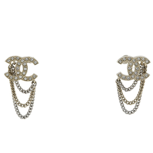 CHANEL Pierce Metal x rhinestone Silver A21B COCO Mark Chain