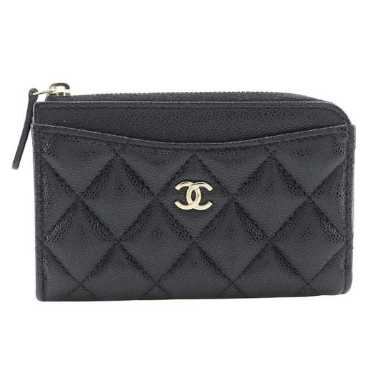 CHANEL Coin case Caviar skin black L-shaped fastener Matrasse