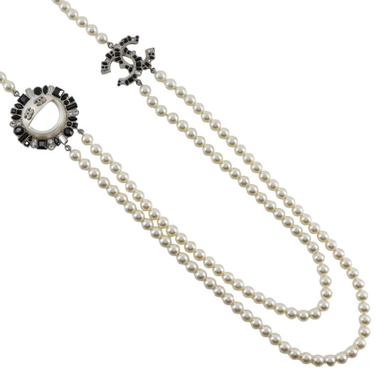 CHANEL Necklace Faux pearls, rhinestones black COCO Mark Smile