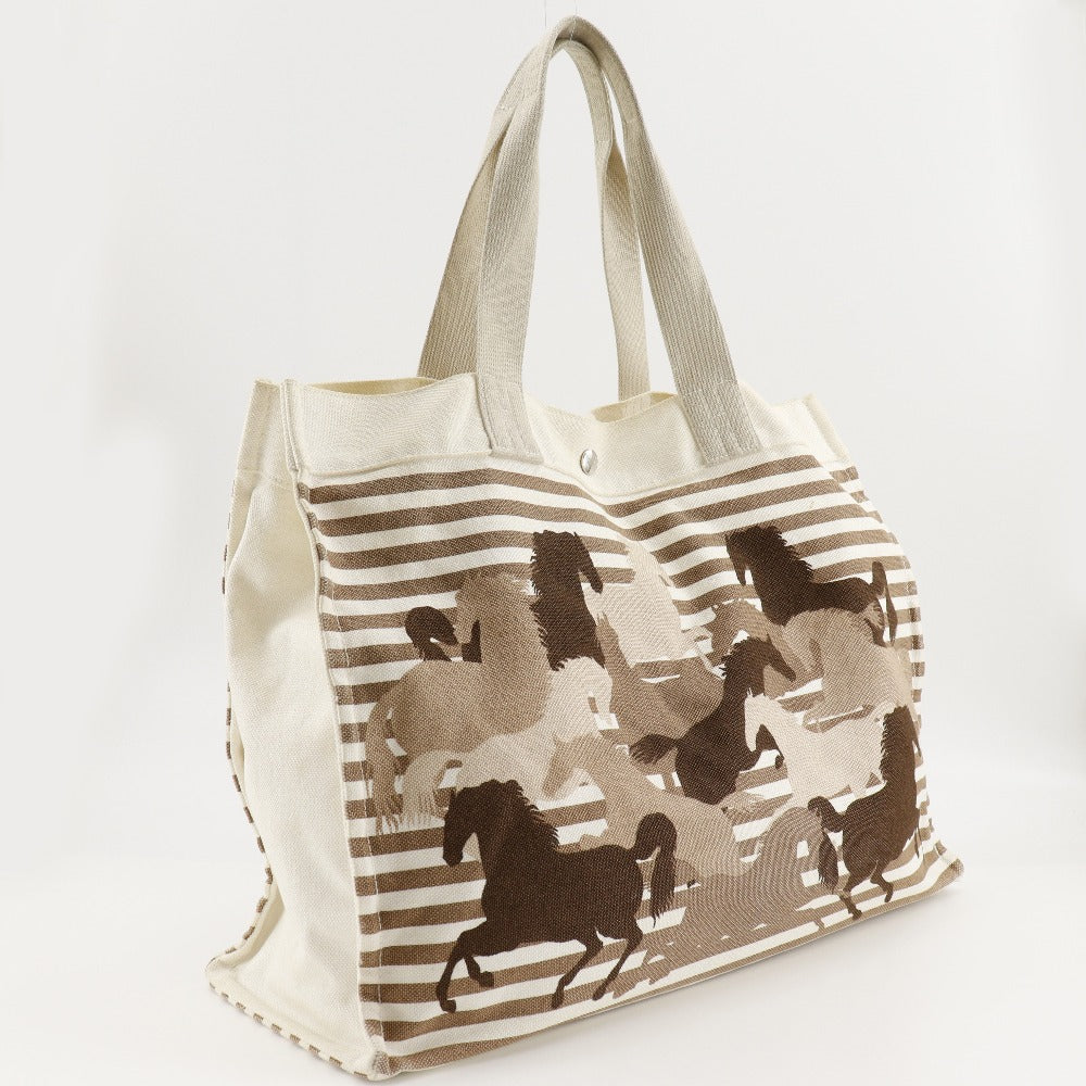 HERMES Tote Bag canvas Brown/Off White Chevault Women(Unisex)  d