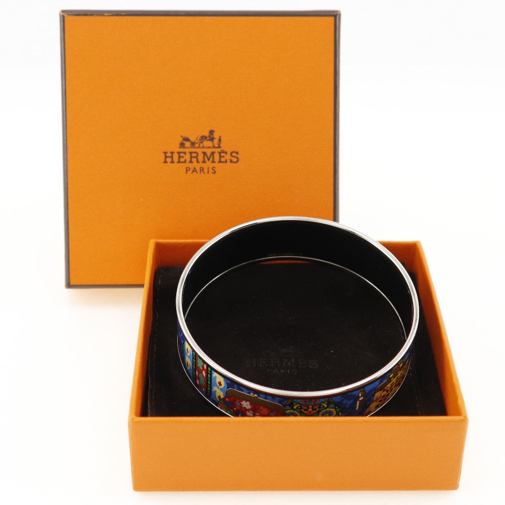 HERMES Bangle metallic Silver / blue cloisonne Emilel GM Women  d